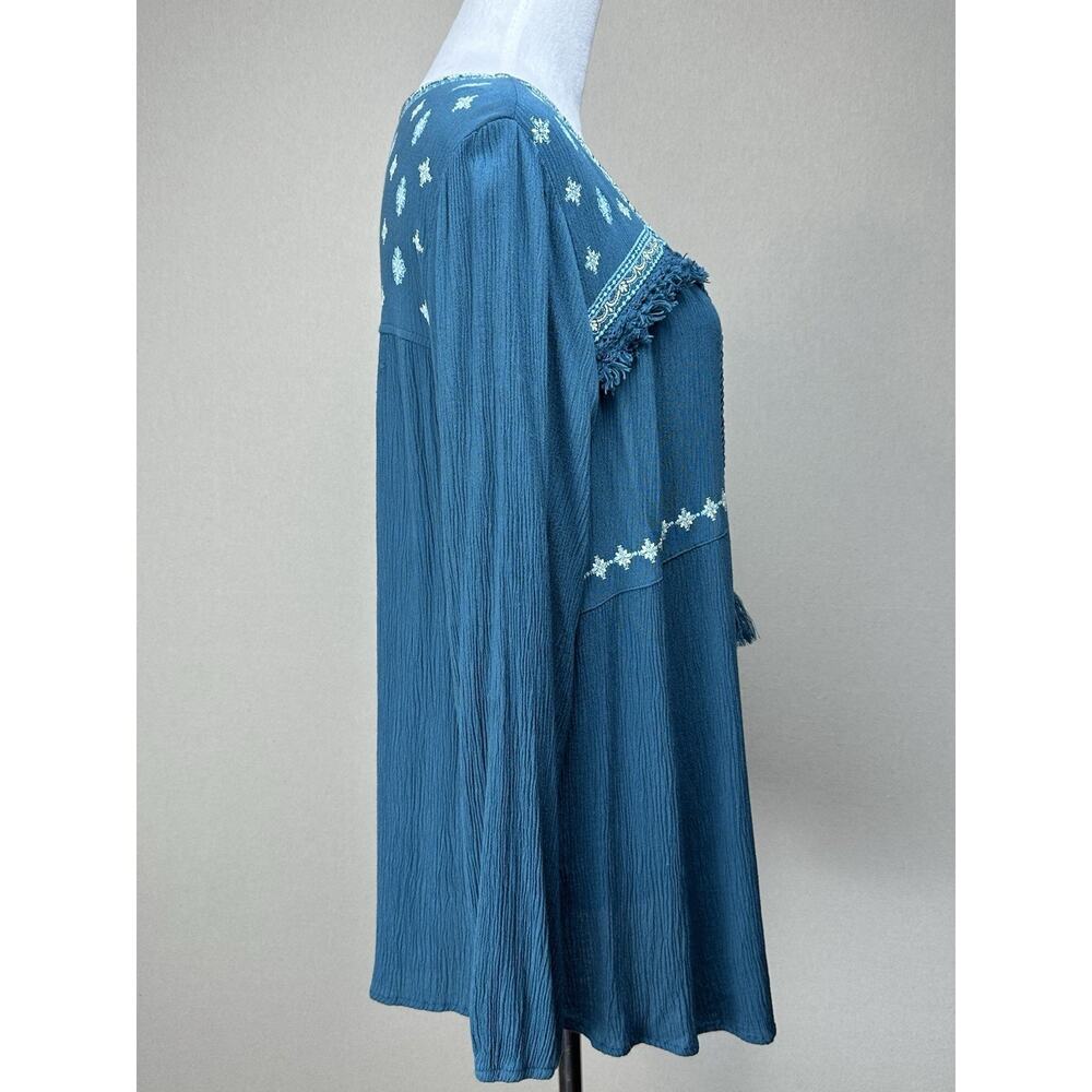 Style & Co. Women’s Top Size XL Blue Floral Embroidered Long Sleeve Boho Flowy - Picture 9 of 16